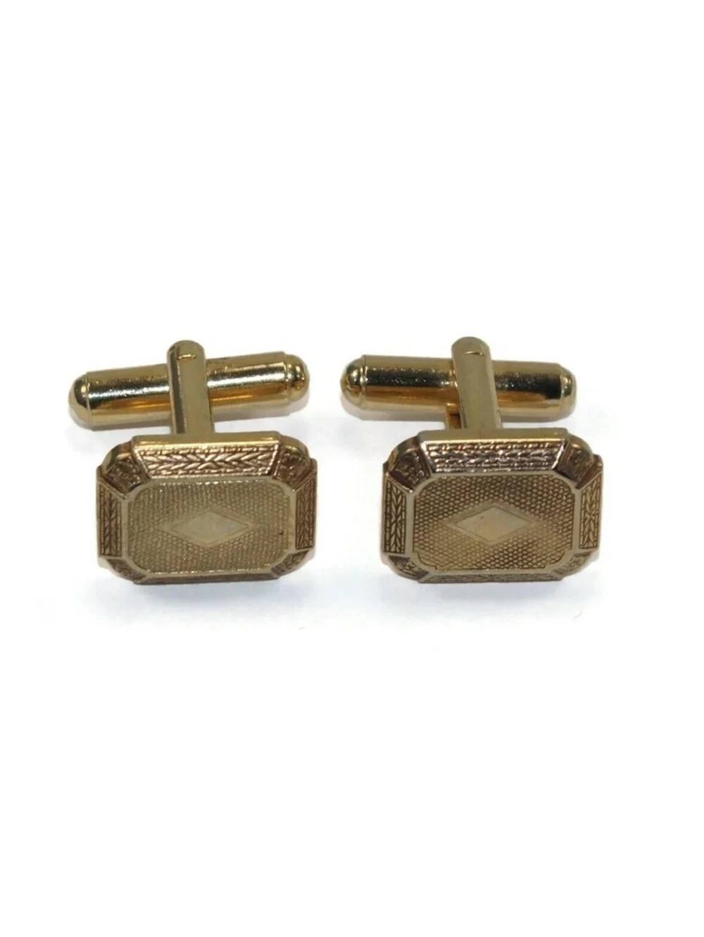 Vintage Textured Gold Tone Octagonal Cuff Links.